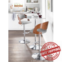 Lumisource BS-JY-PN WL+GY Pino Mid-Century Modern Adjustable Barstool with Swivel in Walnut and Grey Fabric 